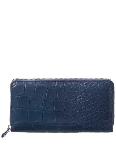 Gucci Croc-embossed Leather Continental Wallet In Blue