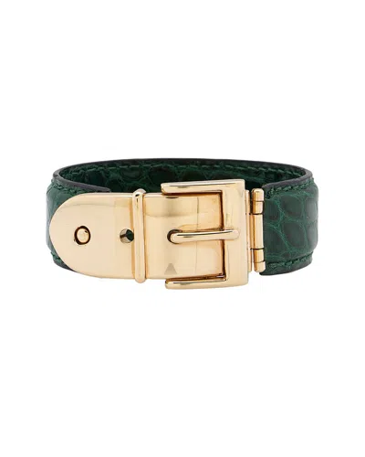 Pre-owned Gucci Croc-embossed Leather Buckle Bracelet (authentic Pre-loved)