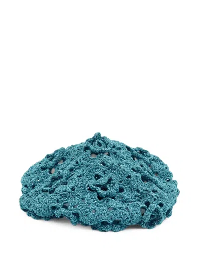 Pre-owned Gucci Crochet Beret Hat In Blue