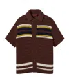 Gucci Crochet Cotton Knit Polo Shirt With Stripes In Brown