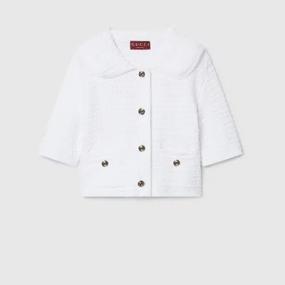Gucci Crochet Knit Cotton Button-up Top In White