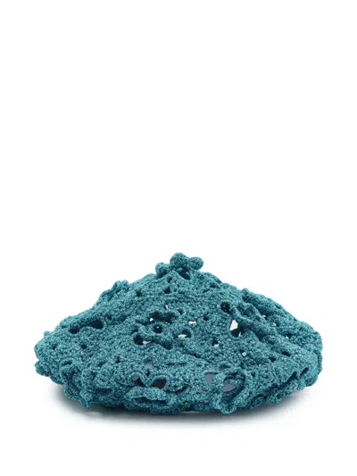 Pre-owned Gucci Crochet Open-knit Beret In Blue