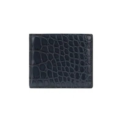 Pre-owned Gucci Crocodile Leather Bifold Wallet 'propane Print' | Blue | Men's Size Onesize