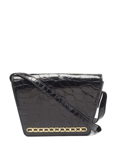 Pre-owned Gucci Crocodile-skin Chain-detail Shoulder Bag In Black