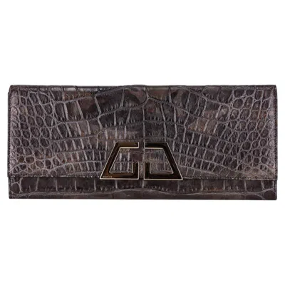 Pre-owned Gucci Crocodile Skin G Night Clutch Bag In Black