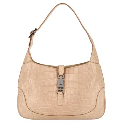 Pre-owned Gucci Crocodile Skin Jackie Shoulder Bag In Sand