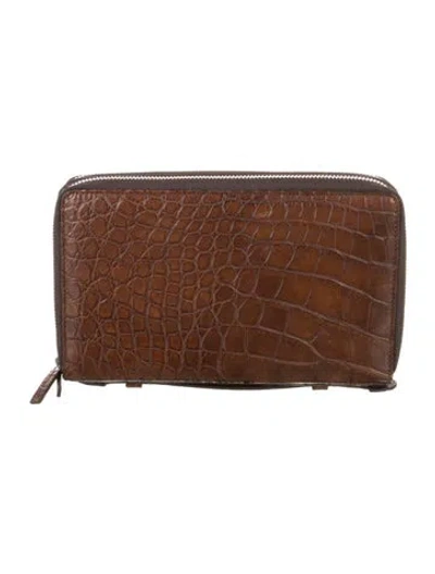 Pre-owned Gucci Crocodile Wallet In Brown
