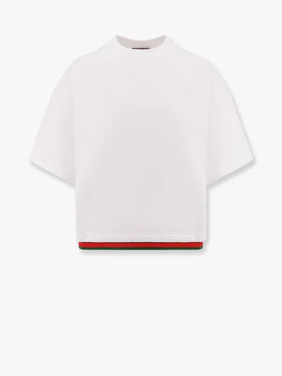 Gucci Crop Cotton Sweatshirt With Web Profiles In White