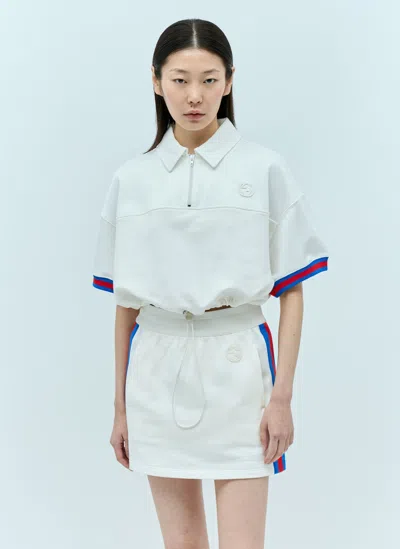 Gucci Crop Polo Shirt With Web Stripe Trim In White