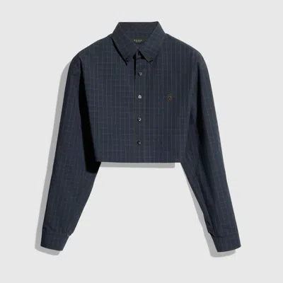 Gucci Cropped Checked Cotton Poplin Shirt In Blue
