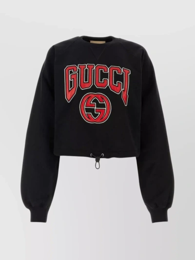 Gucci Logo-embroidered Cotton Sweatshirt In Black