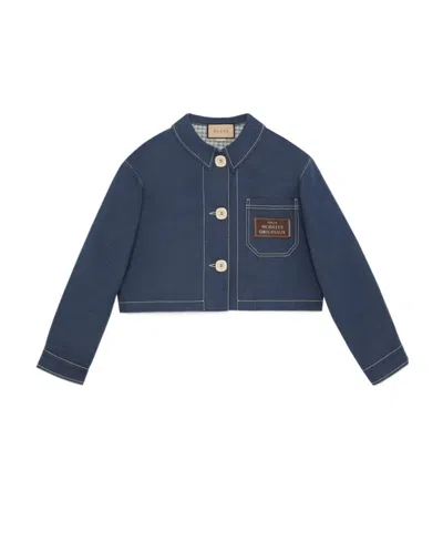 Gucci Cropped Denim Jacket In Blue