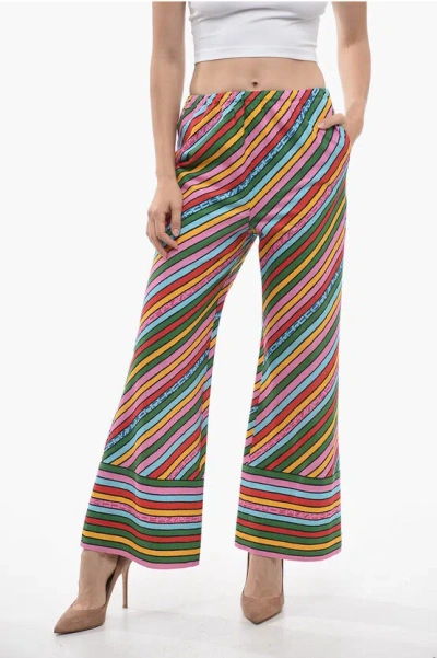 Gucci Cropped Fit Linen Trousers With Transversal Stripe Motif In Multi