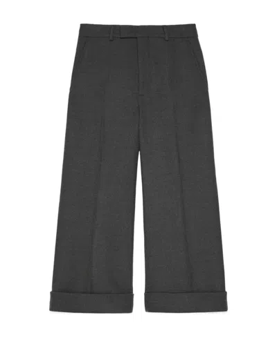 Gucci Cropped Flared Wool Trousers In Gray