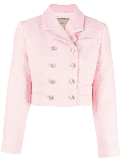 GUCCI PINK CROPPED SEQUINNED TWEED BLAZER
