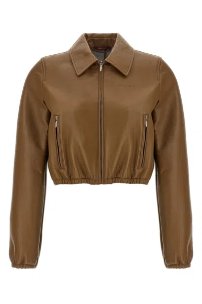 Gucci Cropped Leather Jacket Jersey Panels In Brown