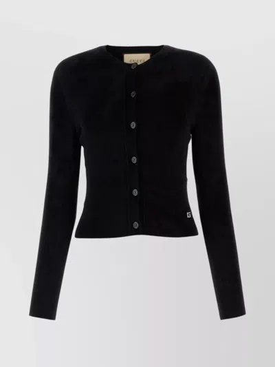 Gucci Cropped Knit Cardigan With Long Sleeves In Black