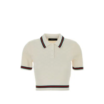 Gucci Gg Extra Fine Cotton Jacquard Polo Shirt In White