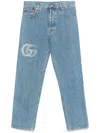 Gucci Men Laser-etched Double G Jeans In Blue