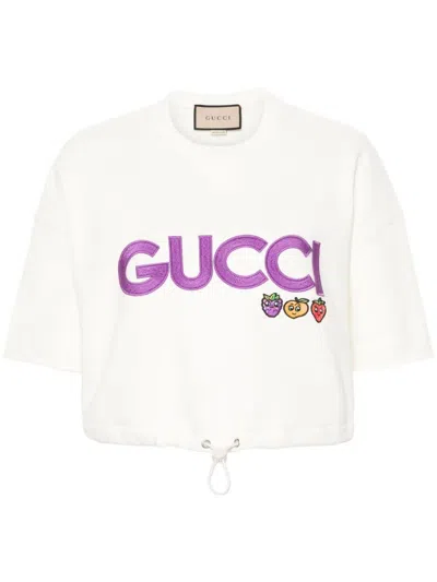 Gucci Cropped T-shirt In Beige