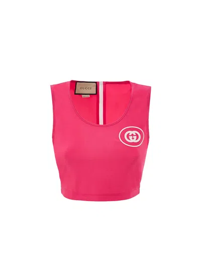 Gucci Cropped Top Fuchsia In Technical Fabric  In Pink