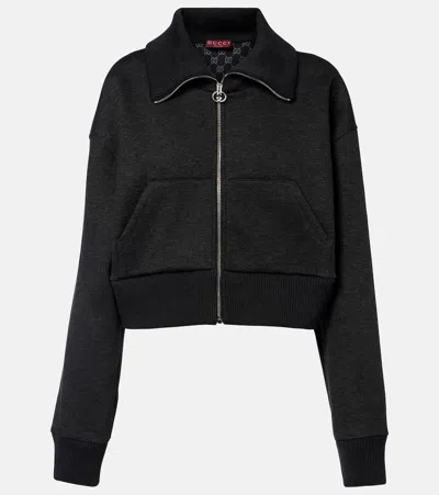 Gucci Cropped Zip-up Sweatshirt In Black