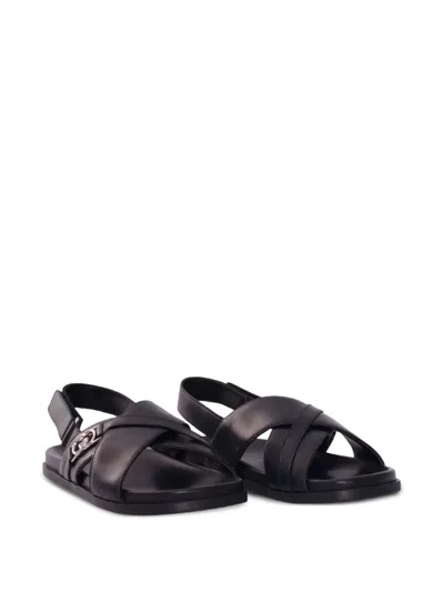 Gucci Kids' Cross Strap Logo Sandals In Black