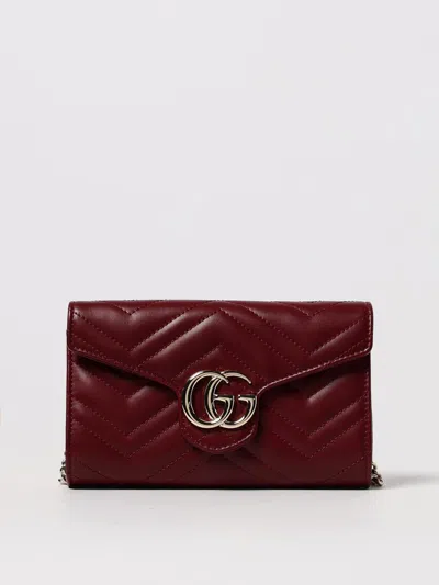 Gucci Gg Marmont Quilted Leather Chain Clutch In Burgundy
