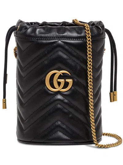 GUCCI GUCCI WOMEN CROSSBODY BLACK LEATHER BUCKET BAG WITH LOGO