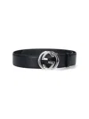 Gucci Adjustable Metal Buckle Smooth Finish Belts In Black