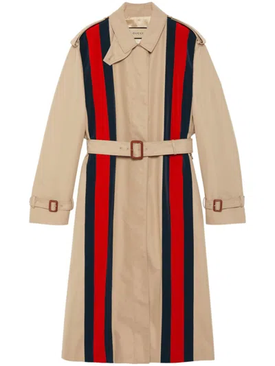 Gucci Cruise Web Detail Cotton Trench Coat In Burgundy