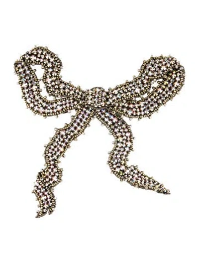 Pre-owned Gucci Crystal & Chiffon Bow Brooch In Multicolor