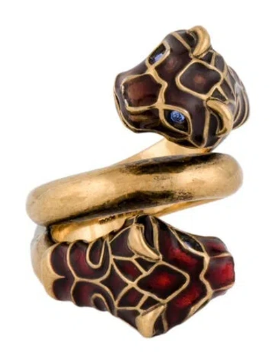 Pre-owned Gucci Crystal & Enamel Double Tiger Head Cocktail Ring In Multi