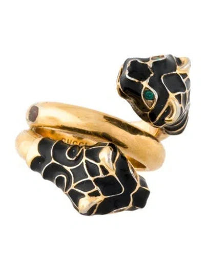 Pre-owned Gucci Crystal & Enamel Double Tiger Head Cocktail Ring In Multi
