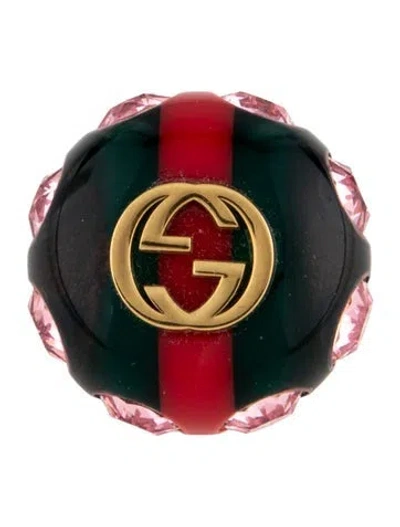 Pre-owned Gucci Crystal & Enamel Web Brooch In Green/pink/red