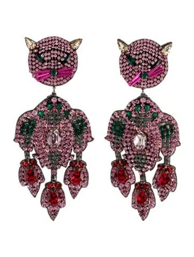 Pre-owned Gucci Crystal & Fabric Feline Clip-on Earrings