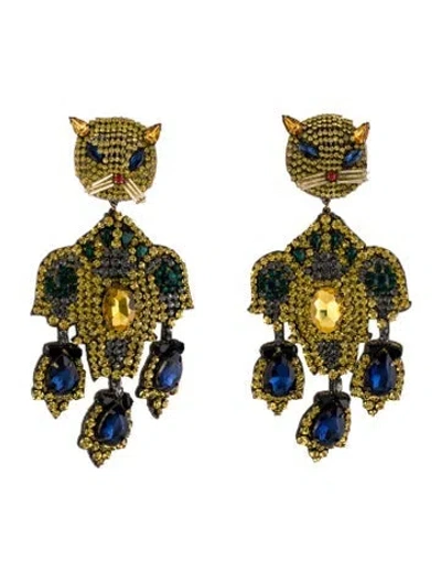 Pre-owned Gucci Crystal & Fabric Feline Clip-on Earrings