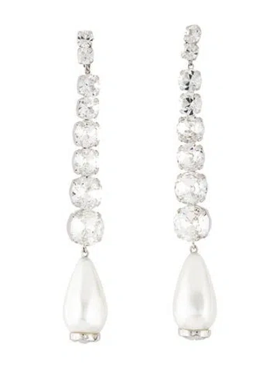 Pre-owned Gucci Crystal & Faux Pearl Drop Clip-on Earrings In Multi