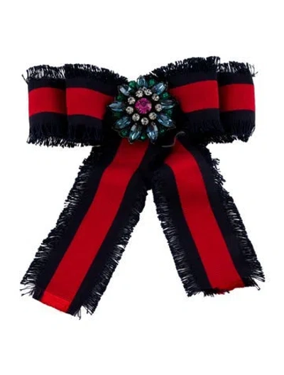 Pre-owned Gucci Crystal & Grosgrain Bow Brooch In Multi