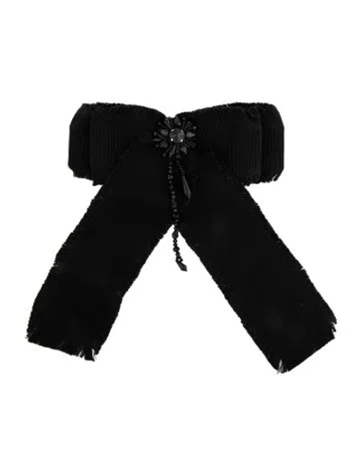 Pre-owned Gucci Crystal & Grosgrain Ribbon Bow Pin Brooch In Black