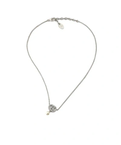 Gucci Crystal And Pearl Necklace In Metallic