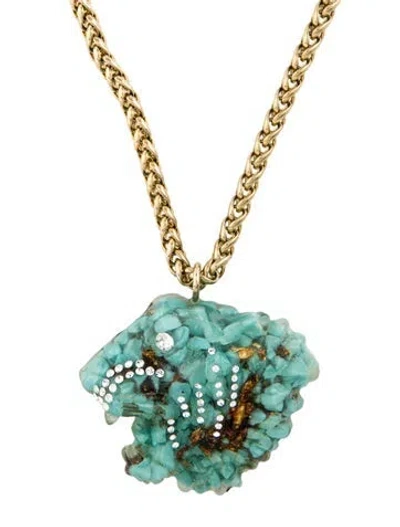 Pre-owned Gucci Crystal & Resin Rajah Tiger Head Pendant Necklace, 19.5" In Multi