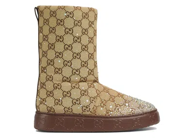Pre-owned Gucci Crystal Boots Gg Canvas (women's) Sneakers In Beige/dark Brown
