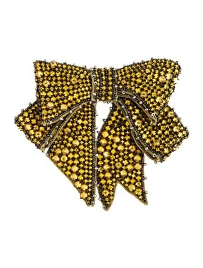 Pre-owned Gucci Crystal Bow Brooch In Yellow