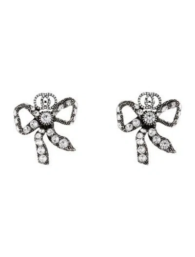 Pre-owned Gucci Crystal Bow Stud Earrings In Transparent