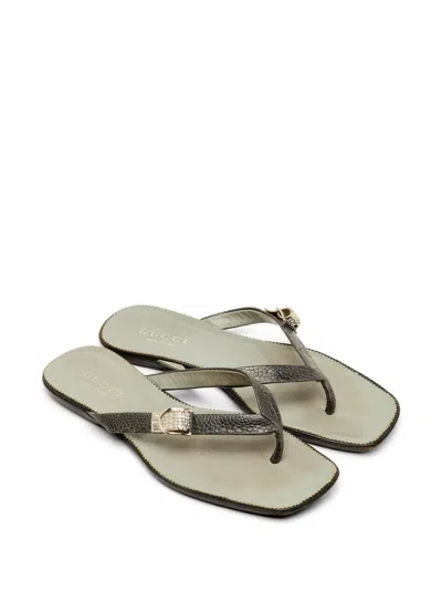 Pre-owned Gucci Crystal Buckle Thong Sandals In Black