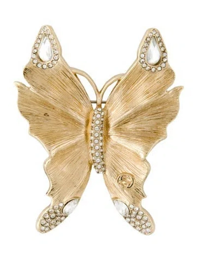 Pre-owned Gucci Crystal Butterfly Brooch Pin In Multicolor