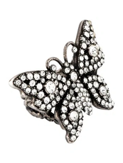 Pre-owned Gucci Crystal Butterfly Cocktail Ring In Multicolor