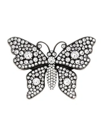 Pre-owned Gucci Crystal Butterfly Pin Brooch In Clear