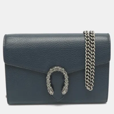 Pre-owned Gucci Crystal Dionysus Blue Leather Wallet On Chain